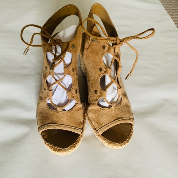 Franco Sarto Women's Tan Suede Lace-Up Wedge Espadrille Sandals Size 8 - Picture 1 of 8